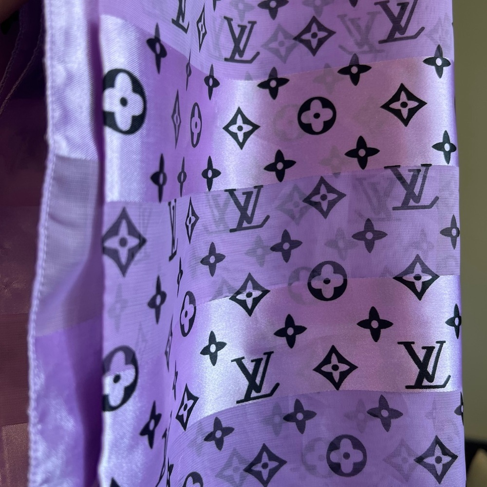 LOUIS VUITTON Lilac Purple Black Silk Monogram Scarf Wrap Shawl - Picture 4 of 16